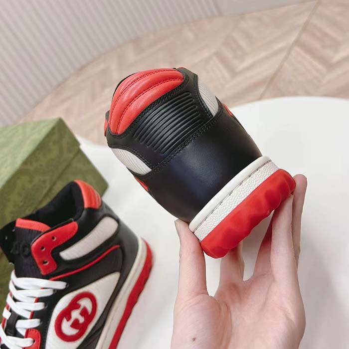 G*u*i unisex mac80 high top sneaker off black red leather round toe rubber sole flat