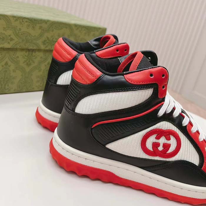 G*u*i unisex mac80 high top sneaker off black red leather round toe rubber sole flat
