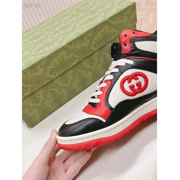 G*u*i unisex mac80 high top sneaker off black red leather round toe rubber sole flat