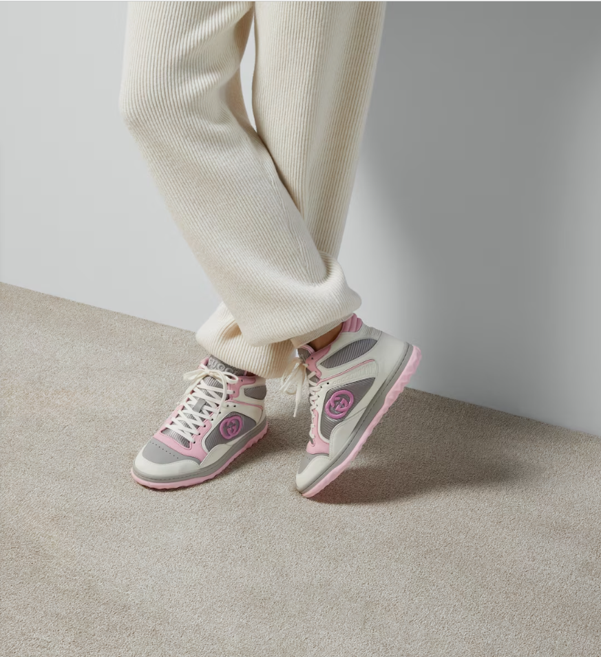 G*u*i unisex mac80 high top sneaker off white pink leather round toe rubber sole flat