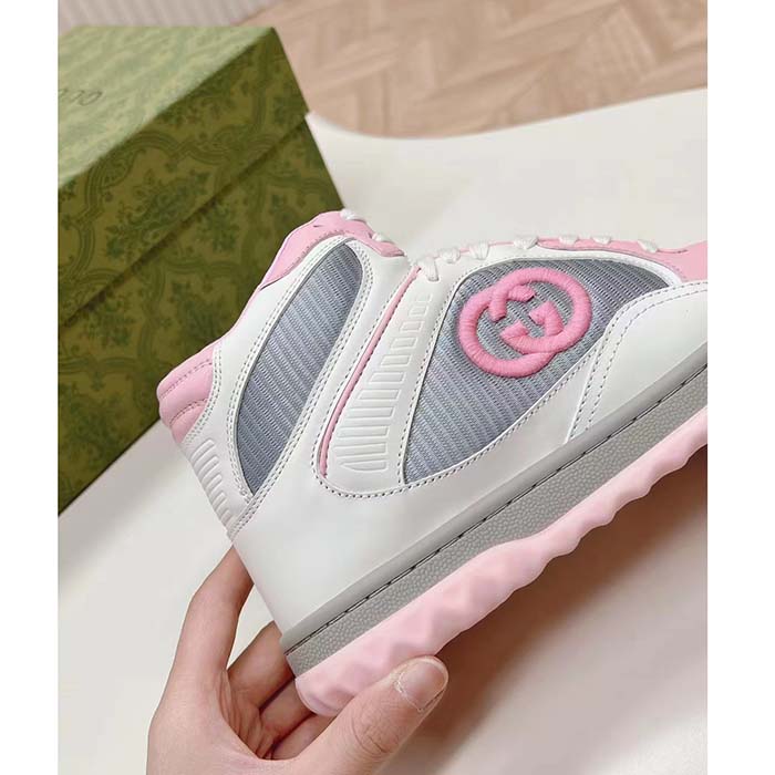 G*u*i unisex mac80 high top sneaker off white pink leather round toe rubber sole flat