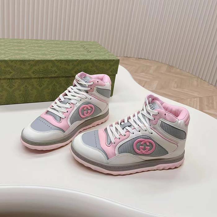 G*u*i unisex mac80 high top sneaker off white pink leather round toe rubber sole flat