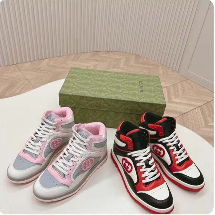 G*u*i unisex mac80 high top sneaker off black red leather round toe rubber sole flat