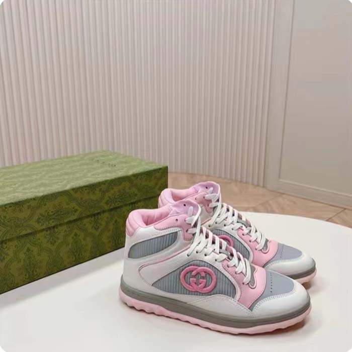 G*u*i unisex mac80 high top sneaker off white pink leather round toe rubber sole flat