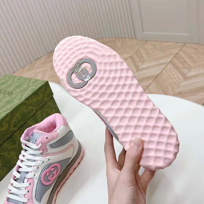 G*u*i unisex mac80 high top sneaker off white pink leather round toe rubber sole flat