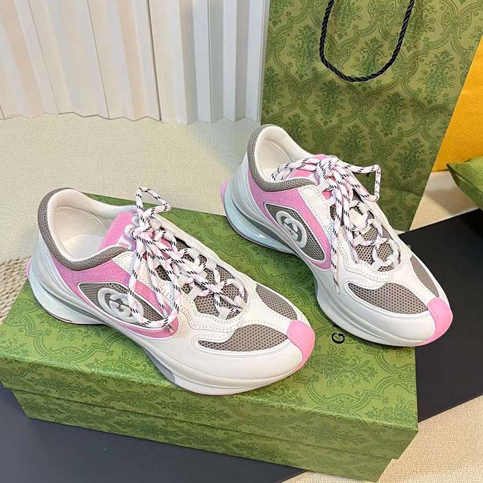 G*u*i unisex run sneaker ivory pink suede interlocking g bi-color rubbe low heel