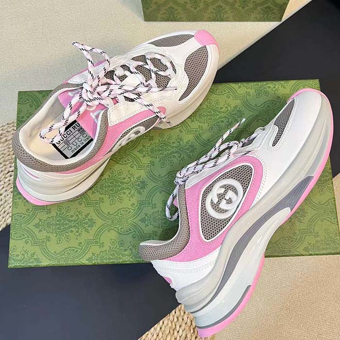 G*u*i unisex run sneaker ivory pink suede interlocking g bi-color rubbe low heel