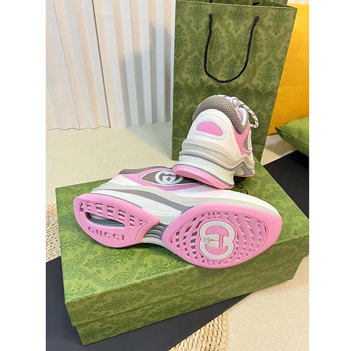 G*u*i unisex run sneaker ivory pink suede interlocking g bi-color rubbe low heel