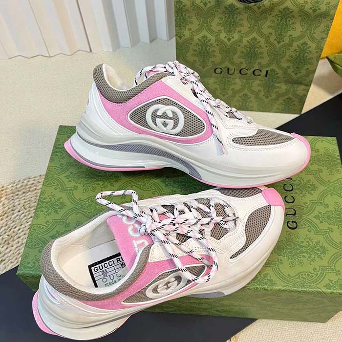 G*u*i unisex run sneaker ivory pink suede interlocking g bi-color rubbe low heel