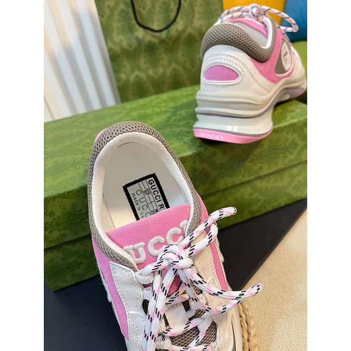 G*u*i unisex run sneaker ivory pink suede interlocking g bi-color rubbe low heel