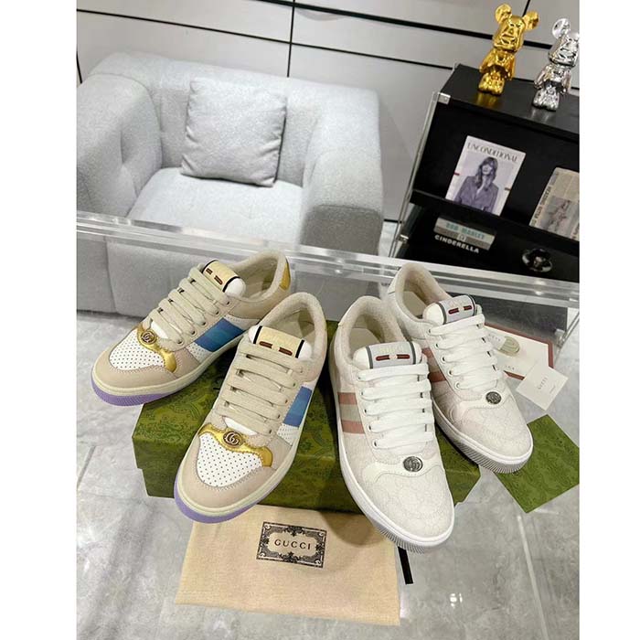 G*u*i unisex screener sneaker white gg supreme canvas rubber sole lace-up low heel
