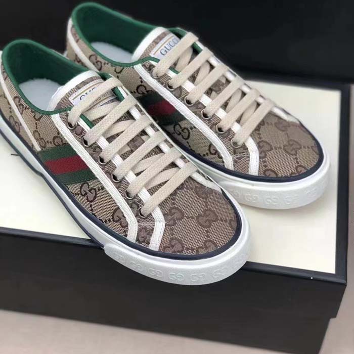 G*u*i unisex tennis 1977 sneaker beige ebony original gg canvas rubber sole flat