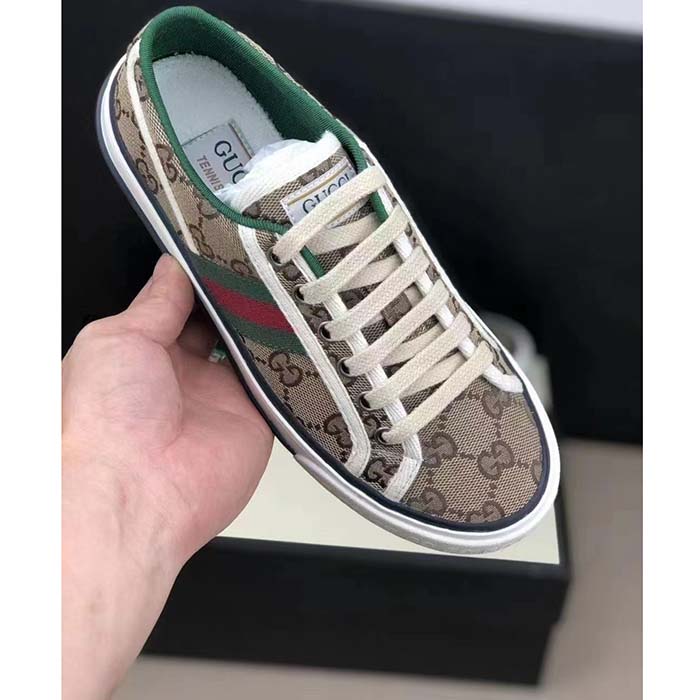 G*u*i unisex tennis 1977 sneaker beige ebony original gg canvas rubber sole flat