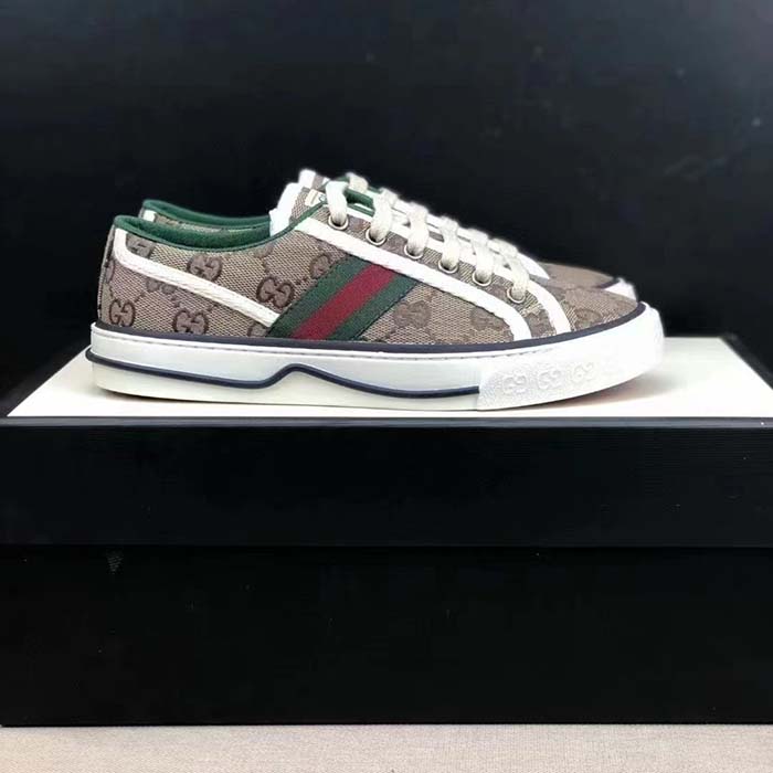 G*u*i unisex tennis 1977 sneaker beige ebony original gg canvas rubber sole flat
