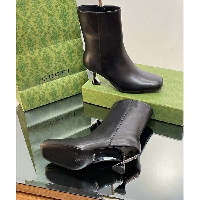 G*u*i women gg ankle boot black leather geometric heel metal inserts high-heel