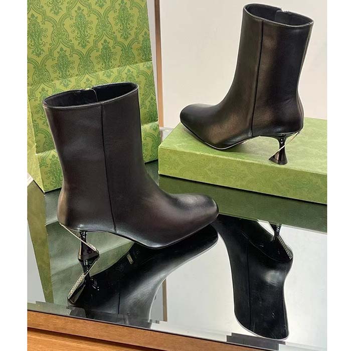G*u*i women gg ankle boot black leather geometric heel metal inserts high-heel