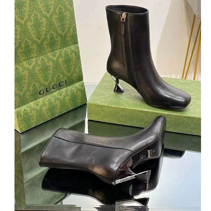 G*u*i women gg ankle boot black leather geometric heel metal inserts high-heel