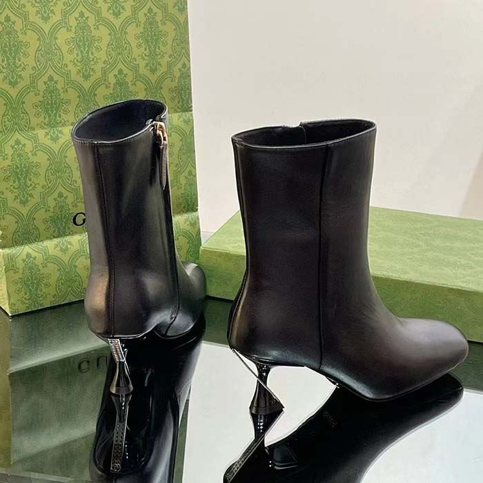 G*u*i women gg ankle boot black leather geometric heel metal inserts high-heel