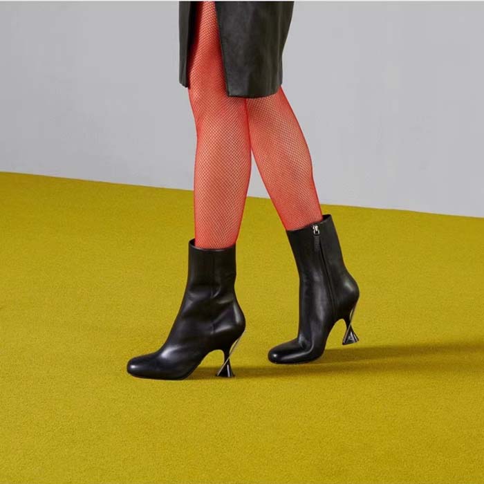 G*u*i women gg ankle boot black leather geometric heel metal inserts high-heel