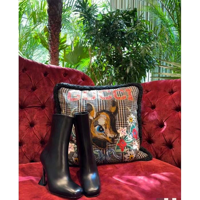 G*u*i women gg boot black leather geometric heel metal inserts mid-heel