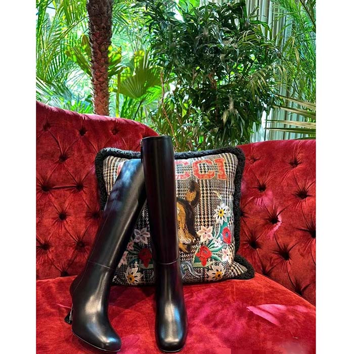 G*u*i women gg boot black leather geometric heel metal inserts mid-heel