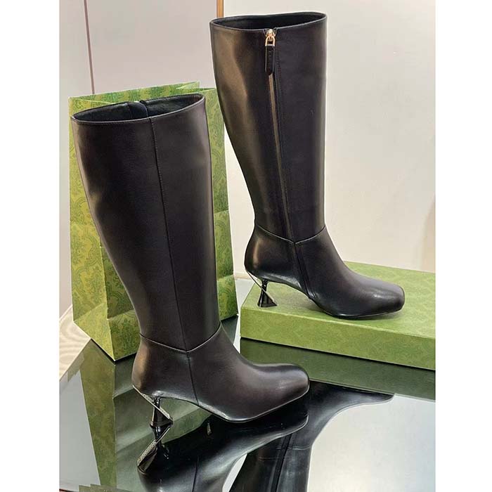G*u*i women gg boot black leather geometric heel metal inserts mid-heel
