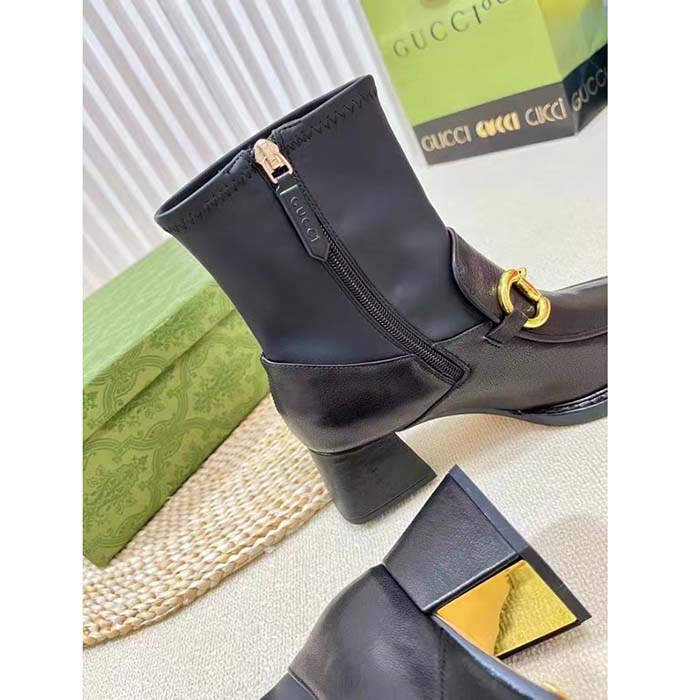 G*u*i women gg boot horsebit black smooth leather stretch leather mid 5.3 cm heel