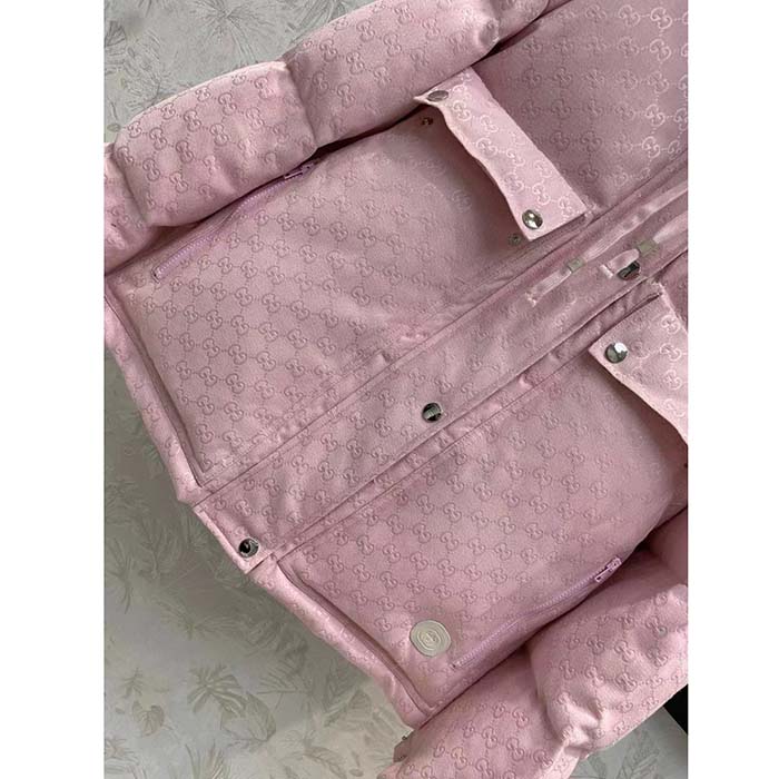 G*u*i women gg cotton canvas puffer jacket light pink gg lined interlocking g two front pockets