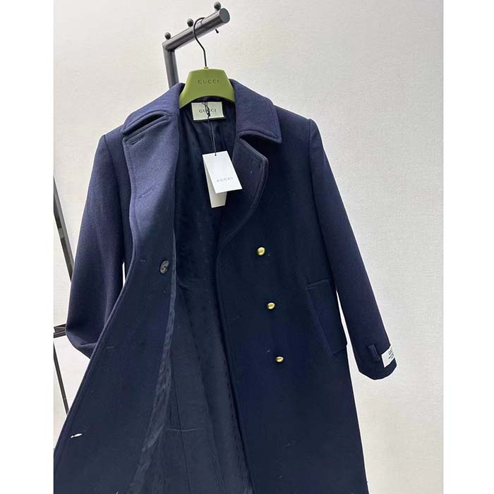 G*u*i men gg felt wool coat dark navy metal buttons G*u*i cities label fully lined