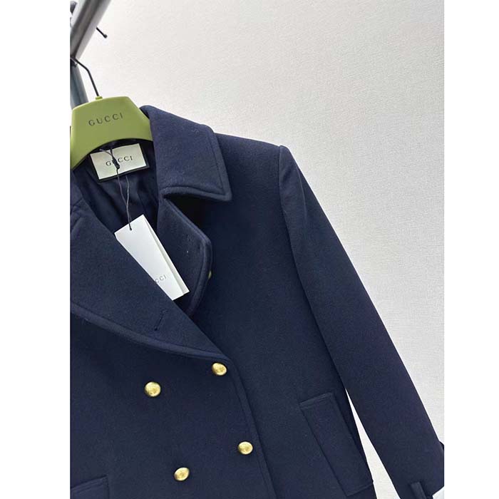 G*u*i men gg felt wool coat dark navy metal buttons G*u*i cities label fully lined