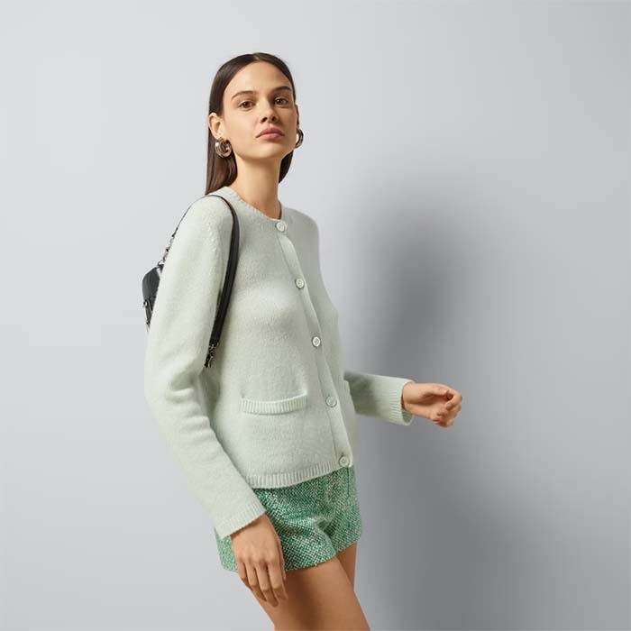 G*u*i women gg fine cashmere cardigan interlocking g light green crewneck long sleeves