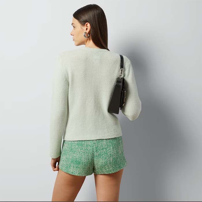 G*u*i women gg fine cashmere cardigan interlocking g light green crewneck long sleeves