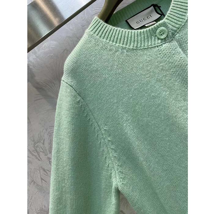 G*u*i men gg fine cashmere cardigan interlocking g light green crewneck long sleeves