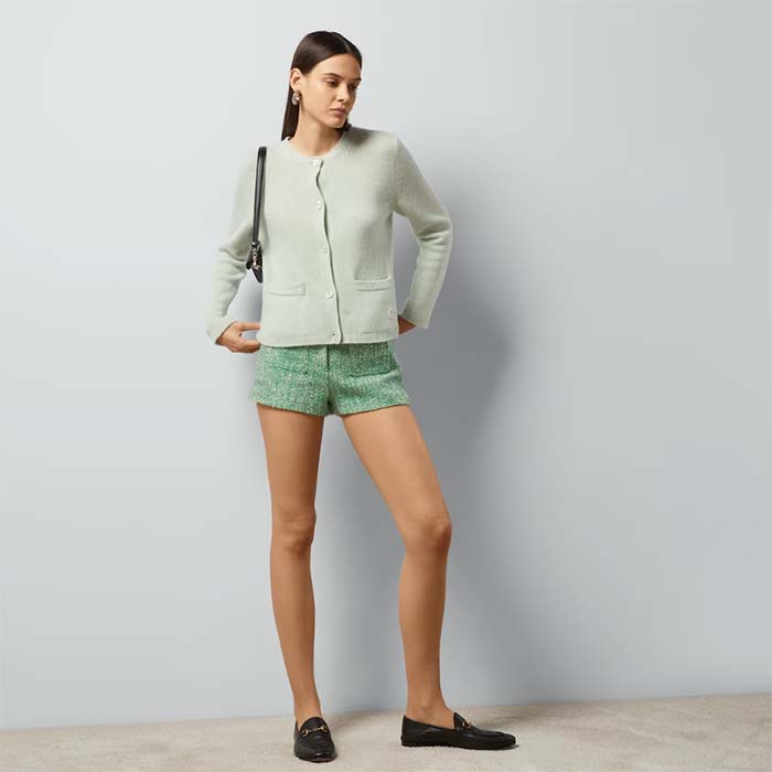 G*u*i women gg fine cashmere cardigan interlocking g light green crewneck long sleeves