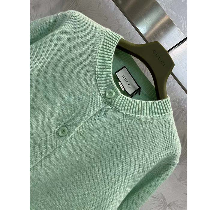 G*u*i men gg fine cashmere cardigan interlocking g light green crewneck long sleeves