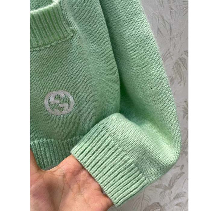 G*u*i men gg fine cashmere cardigan interlocking g light green crewneck long sleeves
