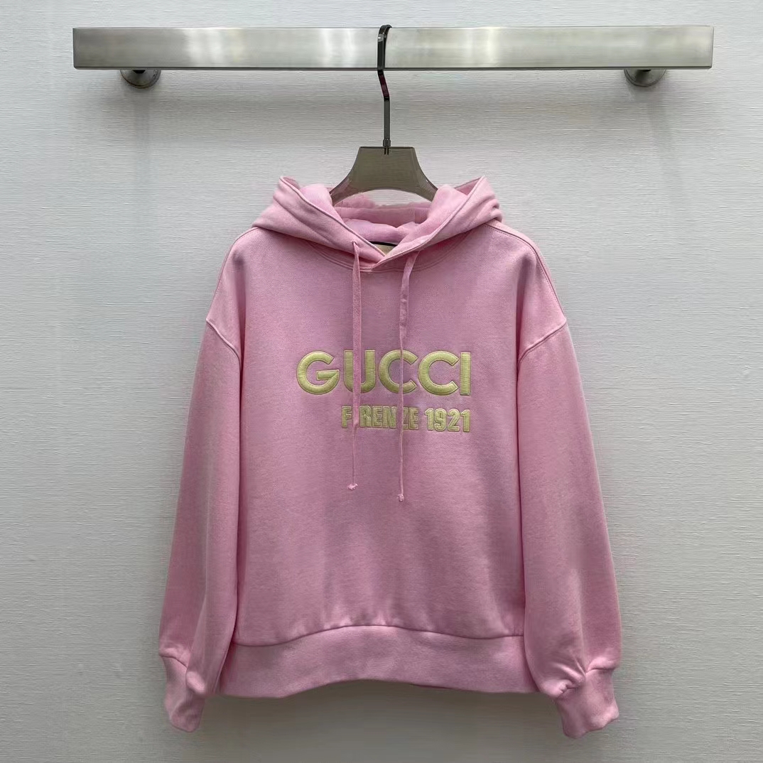 G*u*i women gg hooded sweatshirt embroidery firenze 1921 drawstring closure dropped shoulder long sleeves
