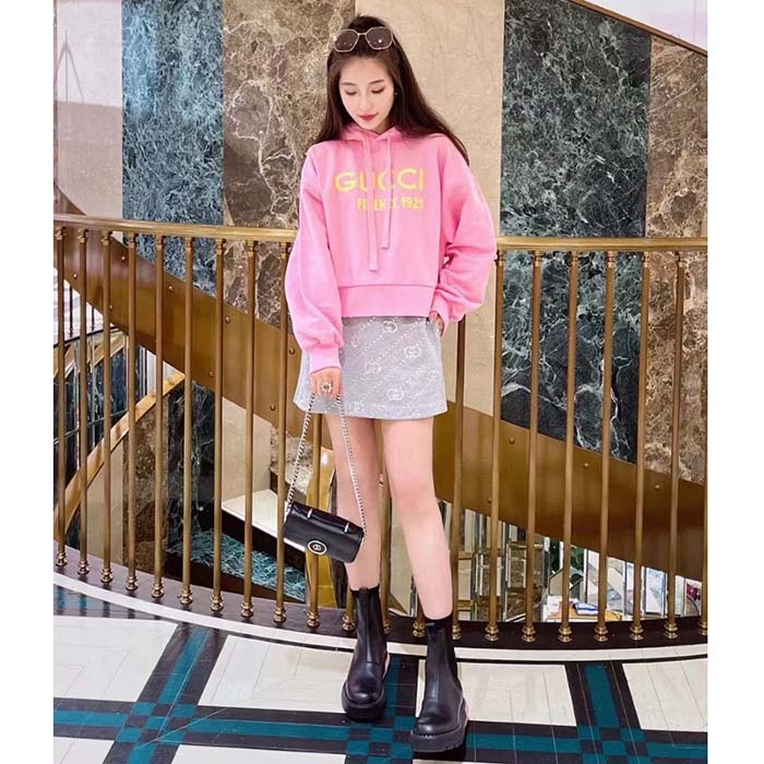 G*u*i women gg hooded sweatshirt embroidery firenze 1921 drawstring closure dropped shoulder long sleeves