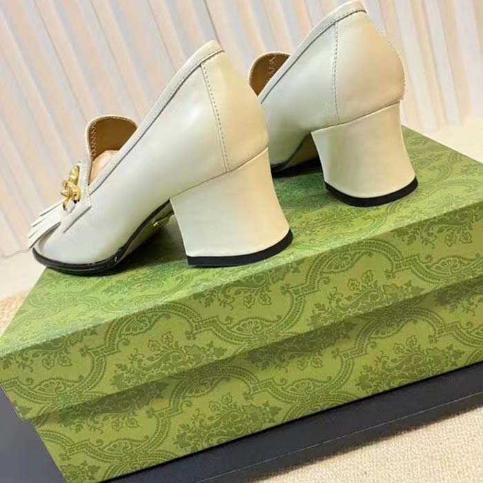 G*u*i women gg interlocking g mid-heel pump white leather enameled interlocking g chain