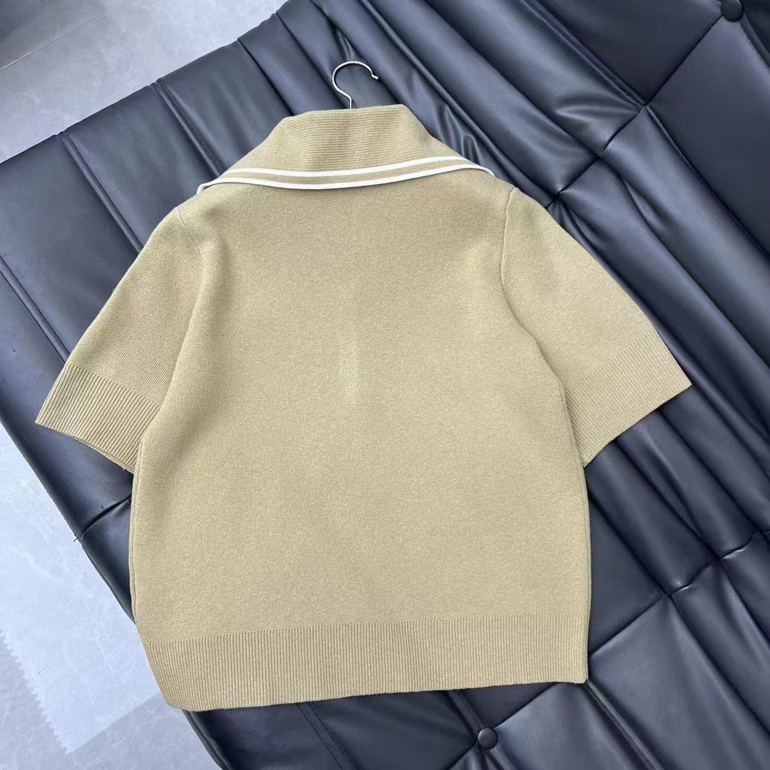 G*u*i women gg wool polo shirt horsebit camel wool sailor collar two front pockets short sleeves