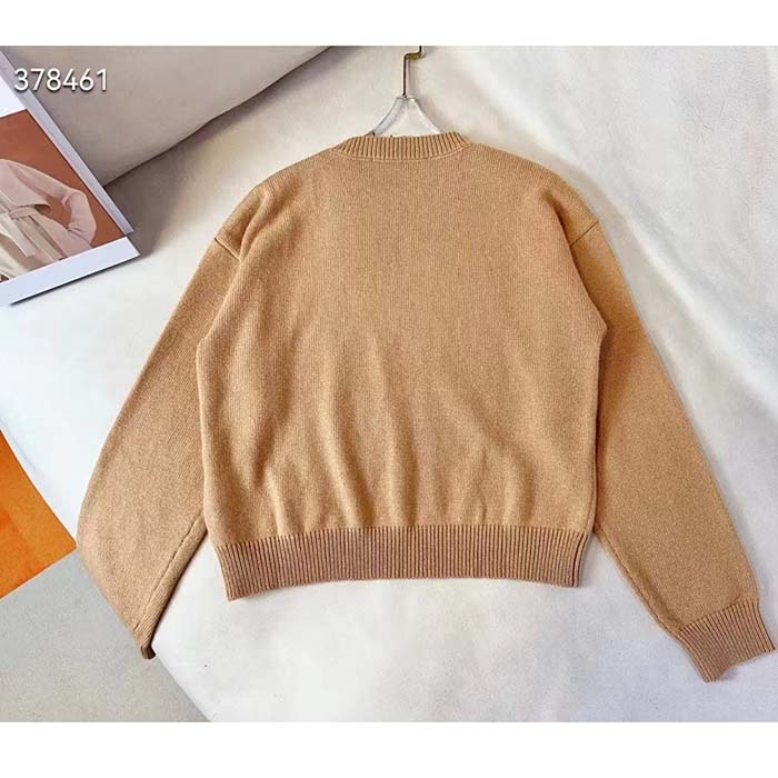 G*u*i men gg wool top G*u*i intarsia camel wool crewneck dropped shoulder long sleeves rib