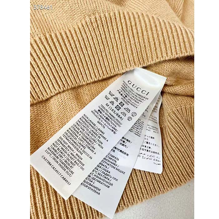 G*u*i men gg wool top G*u*i intarsia camel wool crewneck dropped shoulder long sleeves rib