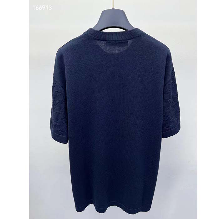 Louis Vuitton LV Men Short-Sleeved Cotton Crewneck Regular Fit Embossed Jacquard Monogram Navy Blue