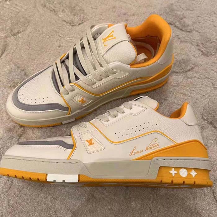 Louis Vuitton LV Unisex LV Trainer Sneaker Yellow Grained Calf Leather Rubber Outsole