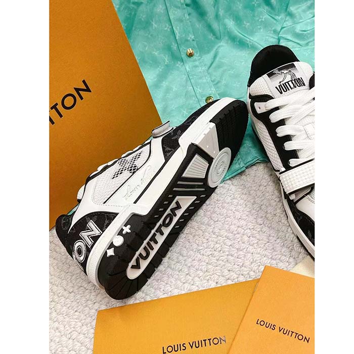 Louis Vuitton LV Unisex Trainer Sneaker Black Monogram Denim Rubber Outsole Monogram Flowers