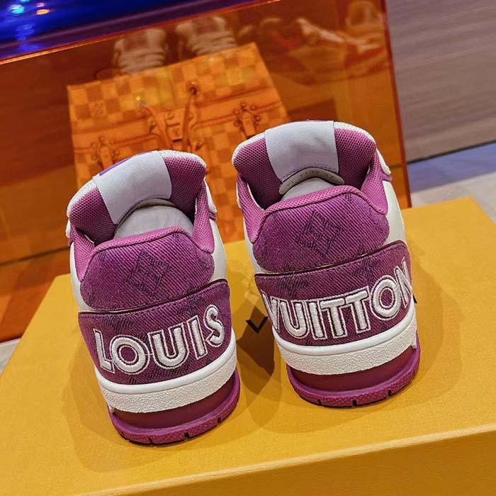 Louis Vuitton LV Unisex Trainer Sneaker Purple Monogram Denim Rubber Outsole Monogram Flower