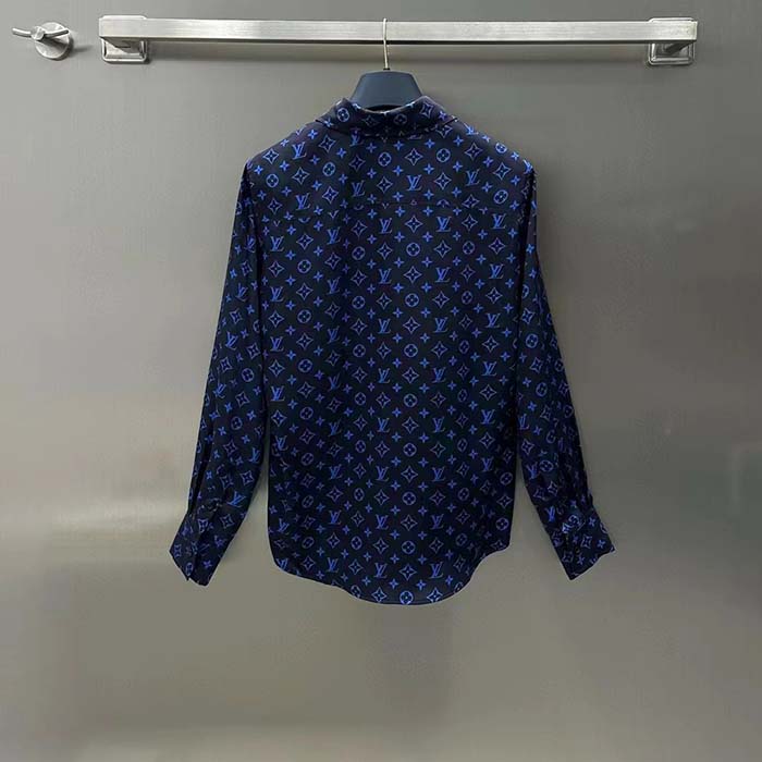Louis Vuitton LV Women LV Monogram Silk Pleated Shirt Silk Navy