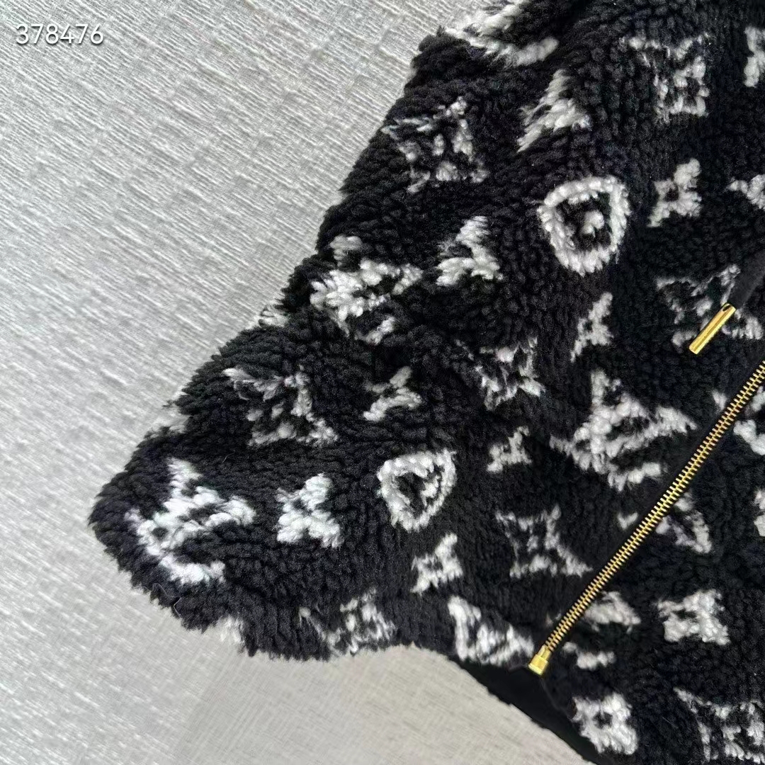 Louis Vuitton LV Men Sleeveless Hooded Monogram Teddy Jacket Acrylic Wool Black White