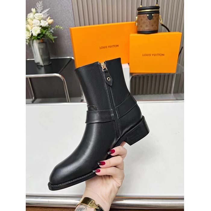 Louis Vuitton LV Women Westside Flat Ankle Boot Black Calf Leather Side Zip