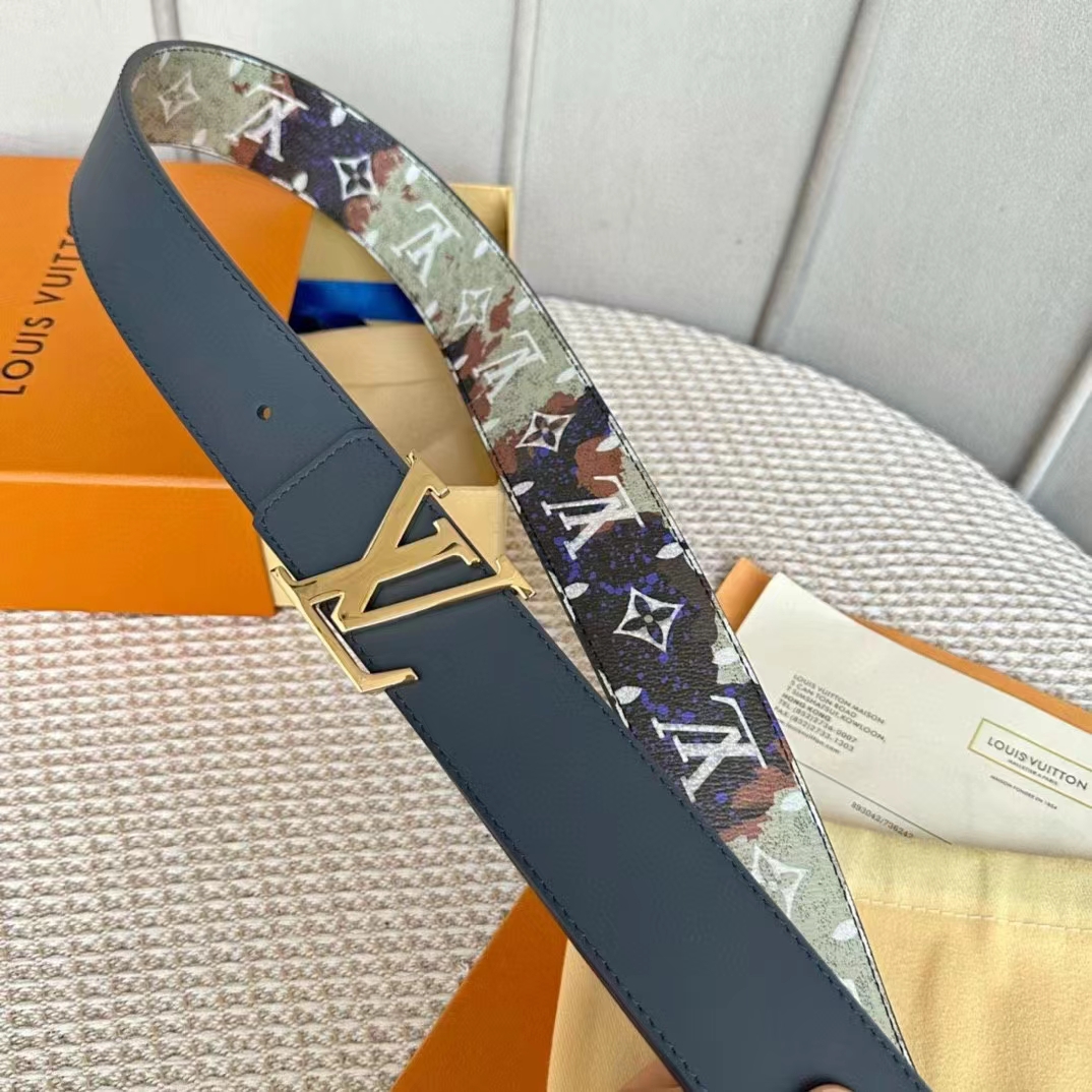 Louis Vuitton Unisex LV Initiales 40 MM Reversible Belt Multicoloured Brown Printed Coated Monogram Canvas